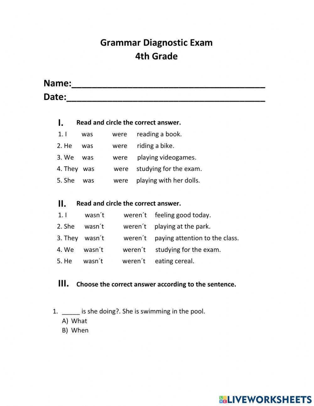 Grammar Diagnostic Exam 4th grade