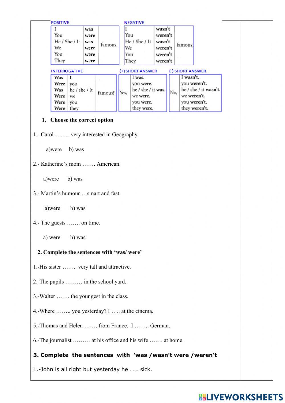 Past tense verb tobe