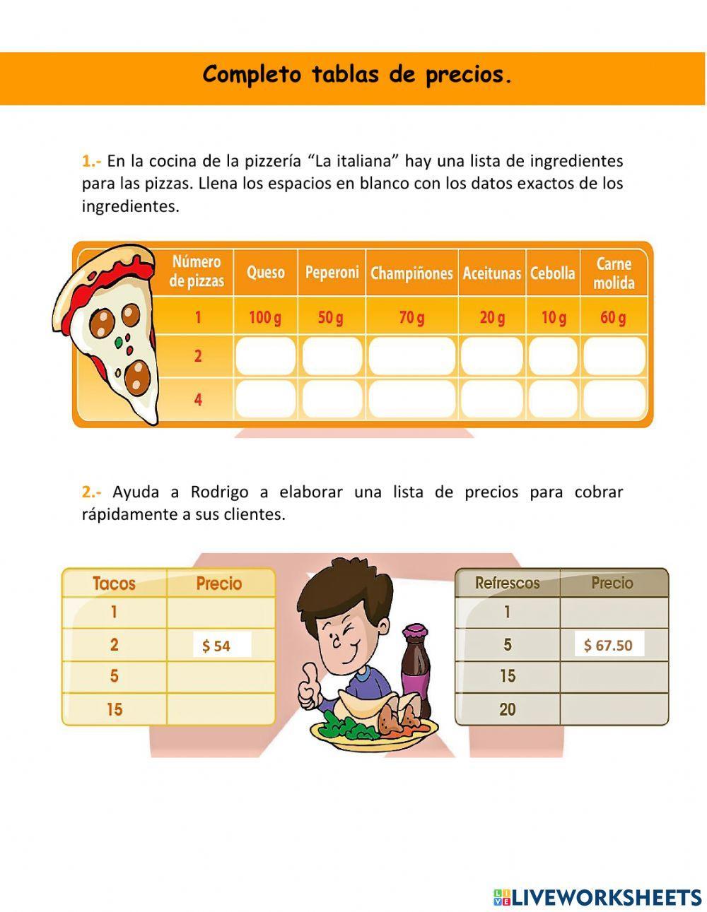 Completo tablas de precios