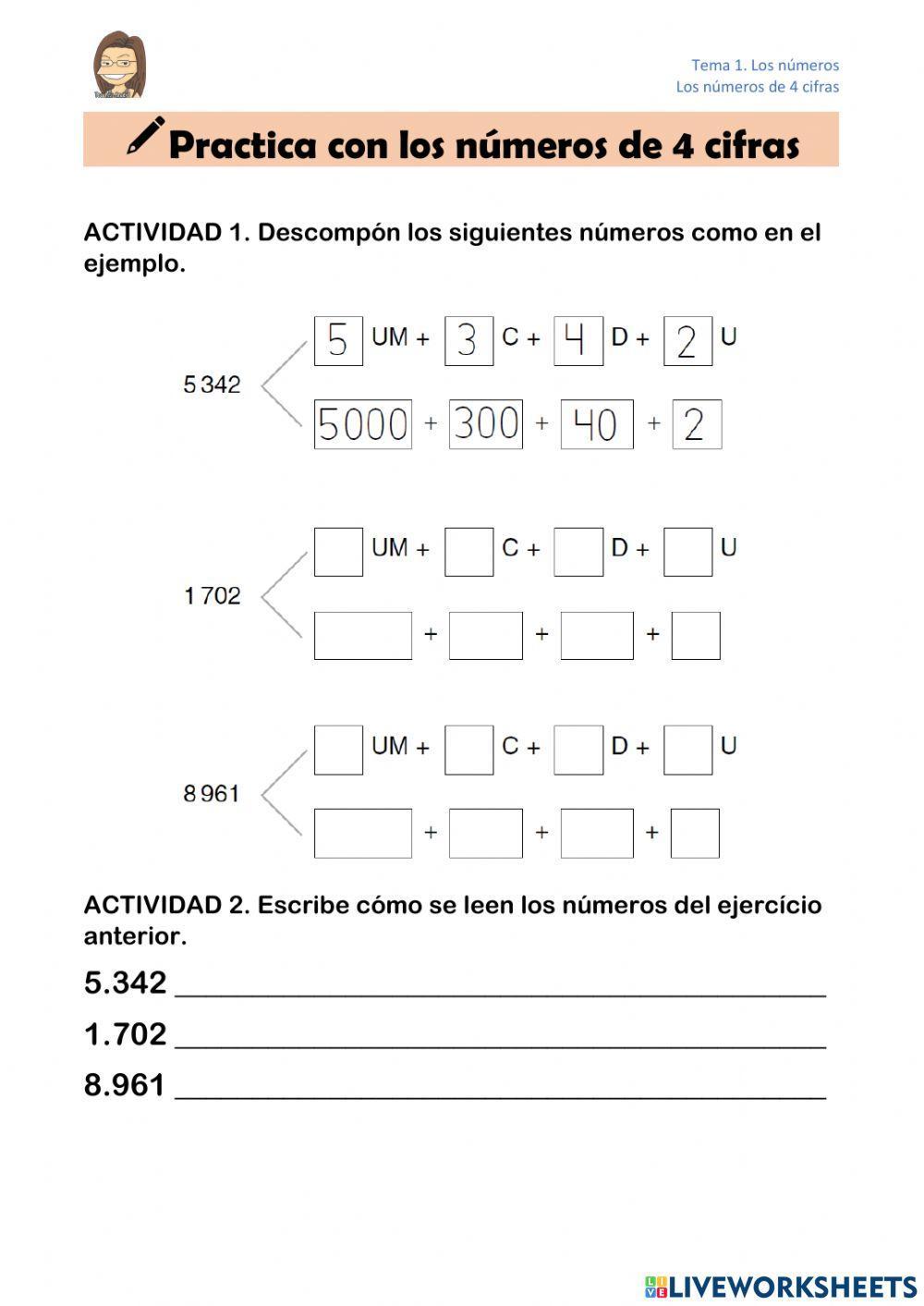 Lectura y descomposición de números de 4 cifras