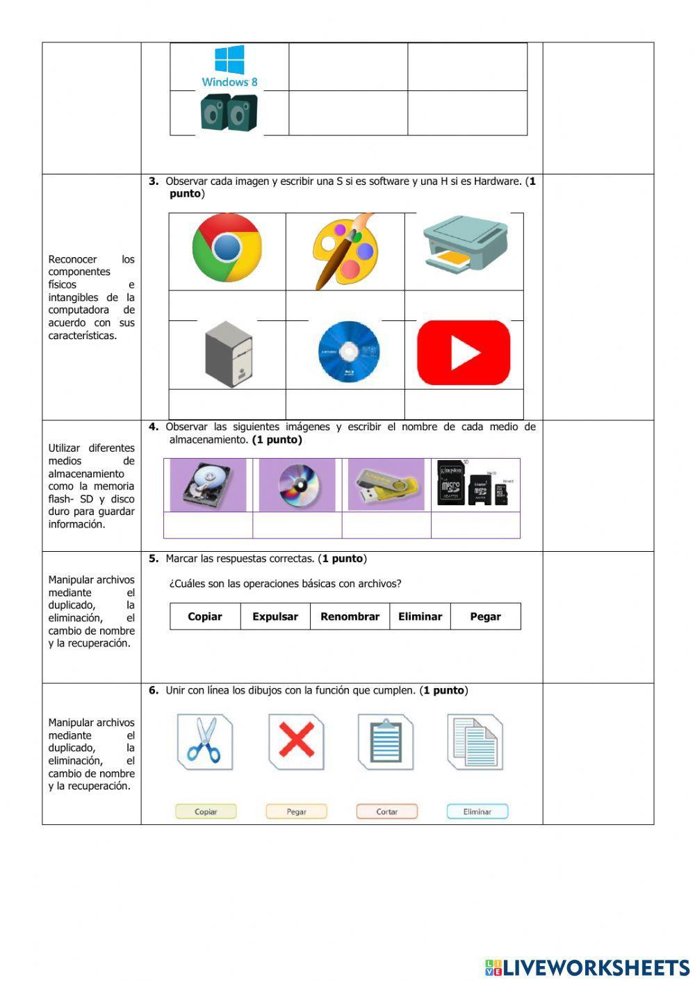 Examen del Primer Quimestre de Computación de Cuarto Grado