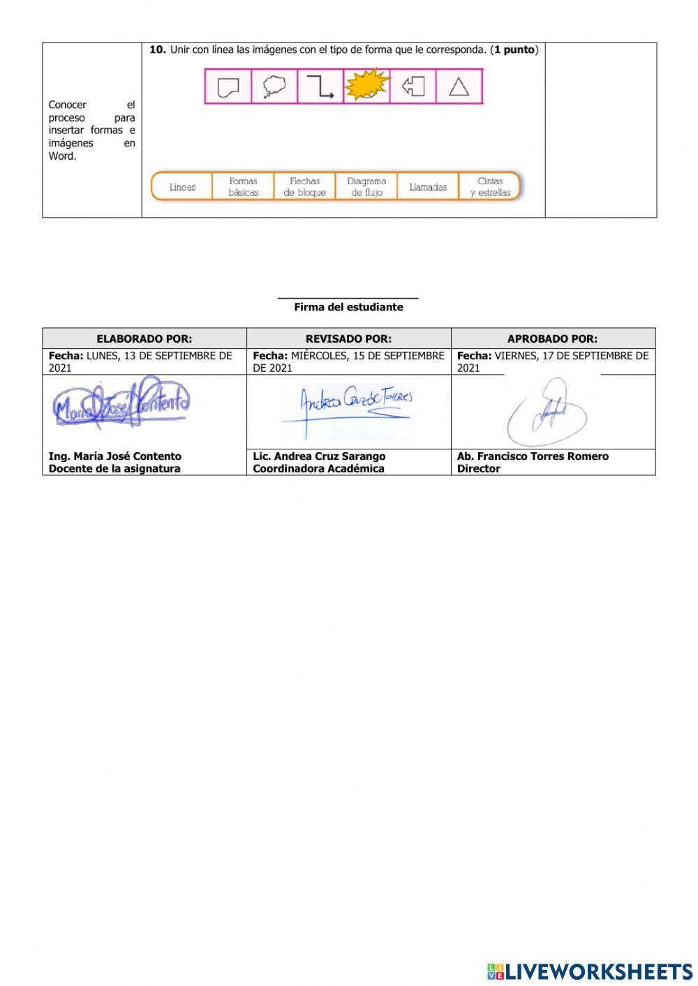 Examen del Primer Quimestre de Computación de Cuarto Grado
