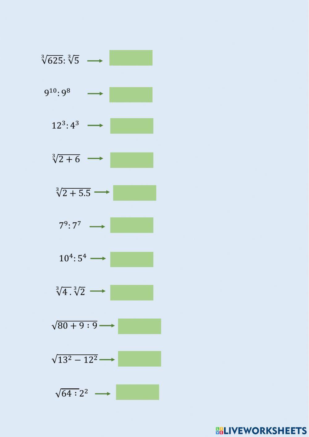 Propiedades de potencia y raíz