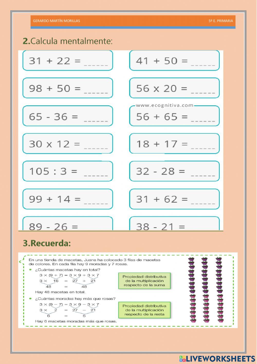 Cálculo y operaciones. Ficha 2.