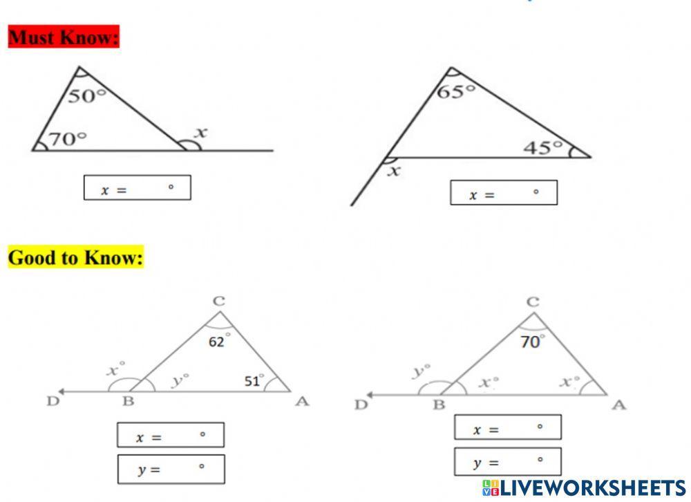Interior and Exterior angles in a Triangle