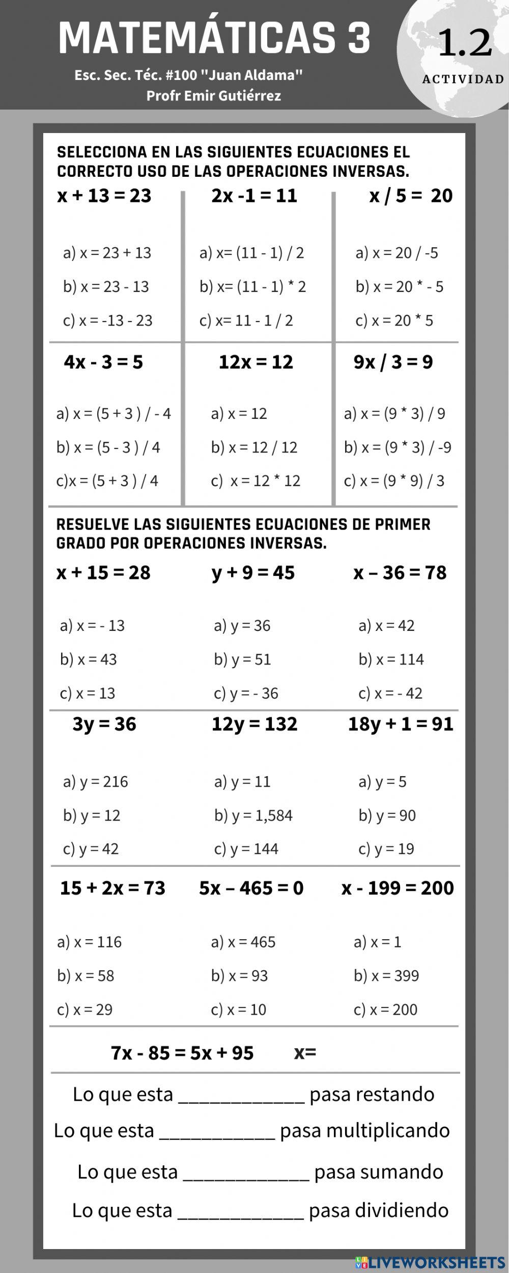 Ecuaciones de Primer Grado