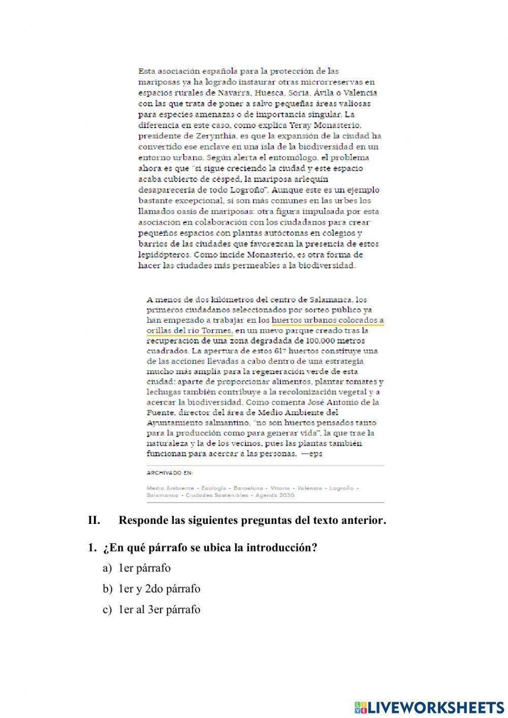 Análisis del texto - Taller