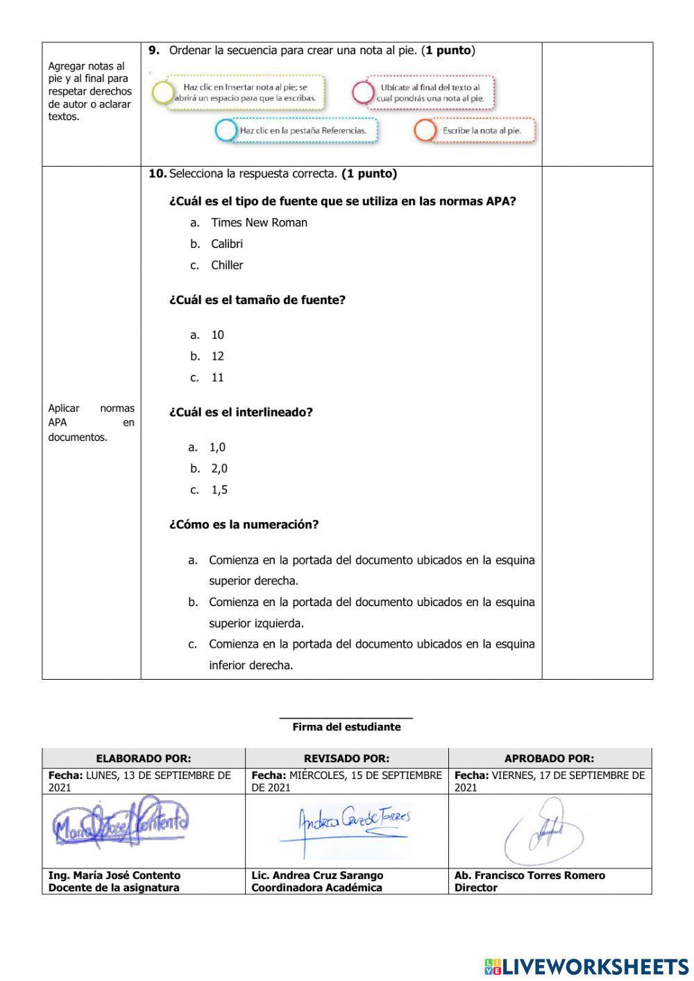 Examen del Primer Quimestre de Computación de Séptimo Grado