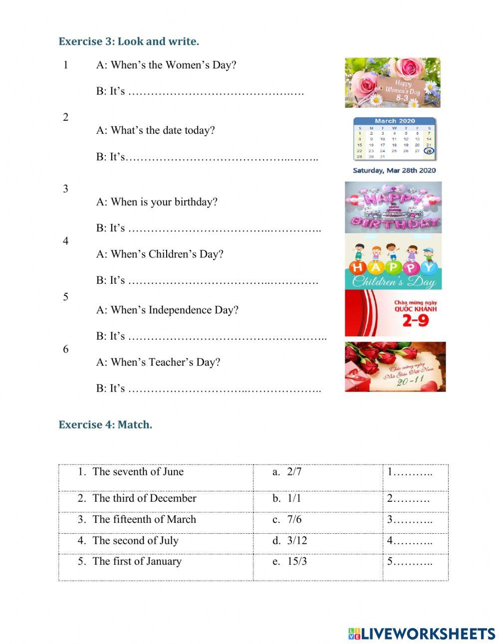 Date & months of the year