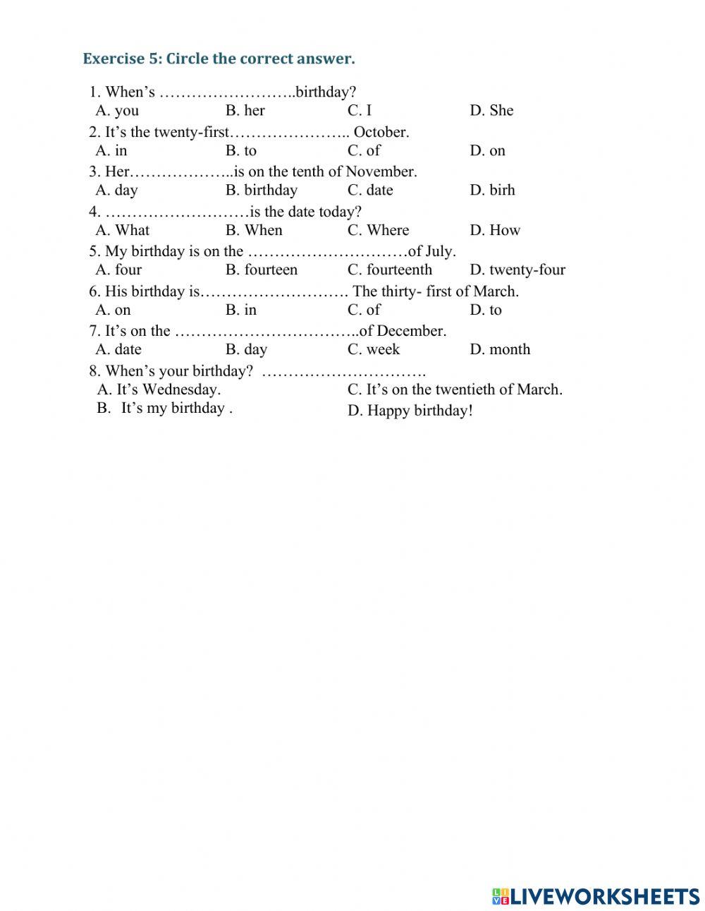 Date & months of the year