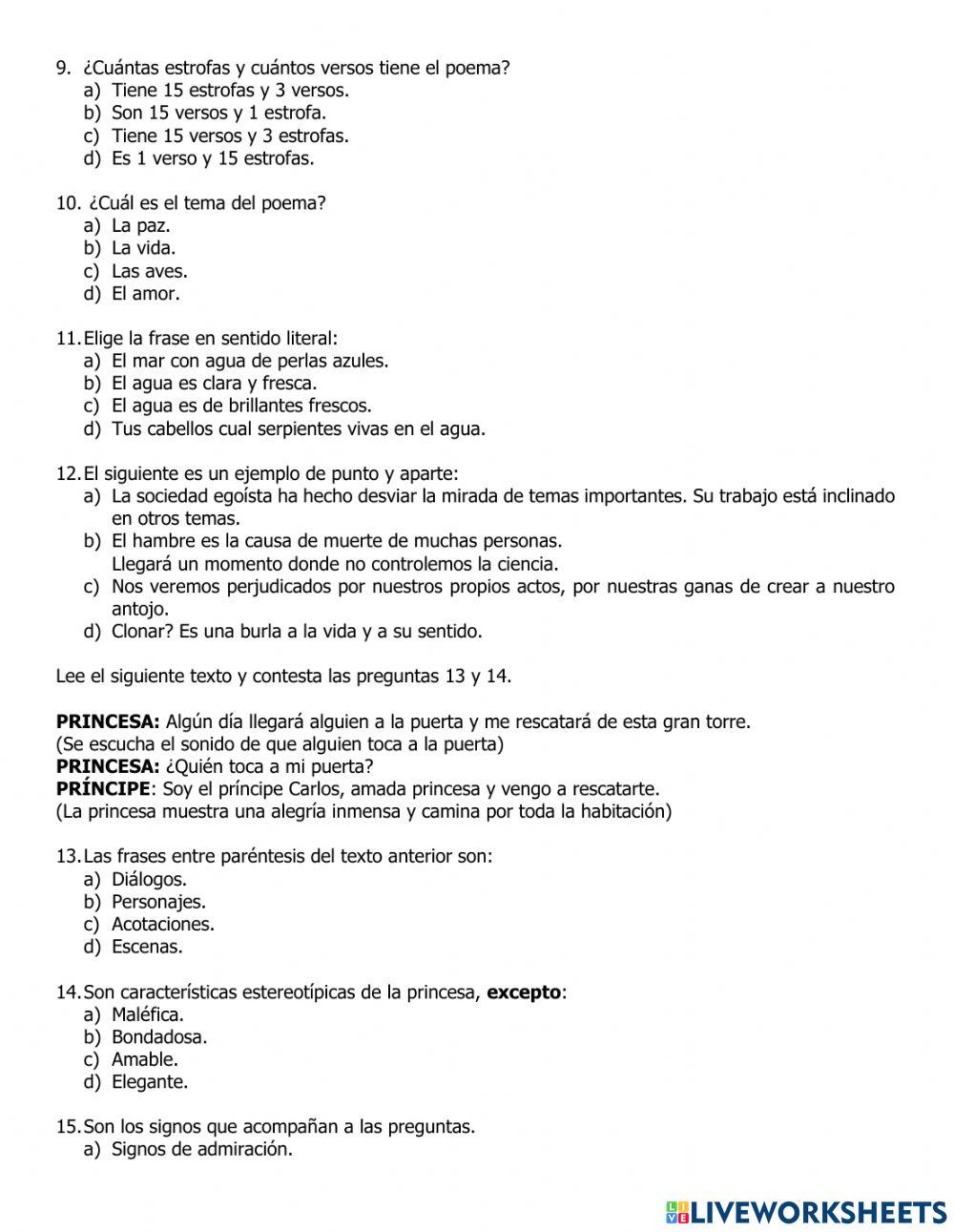 Ejercicio diagnostico de Español