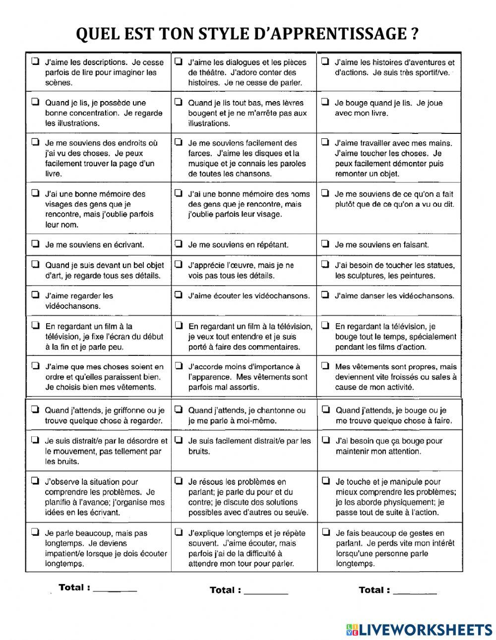 Quel est ton style d'apprentissage