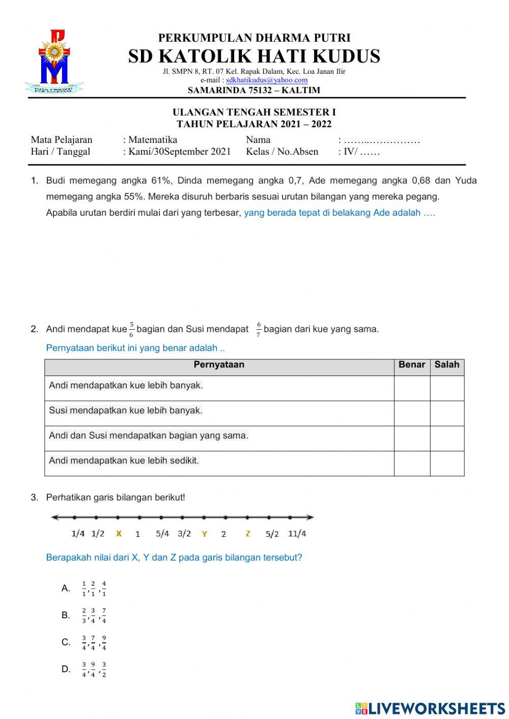 Pts ganjil matematika kelas 4