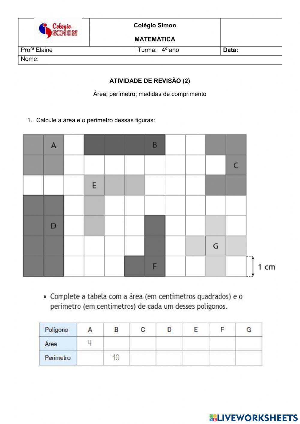 Revisão: área e perímetro