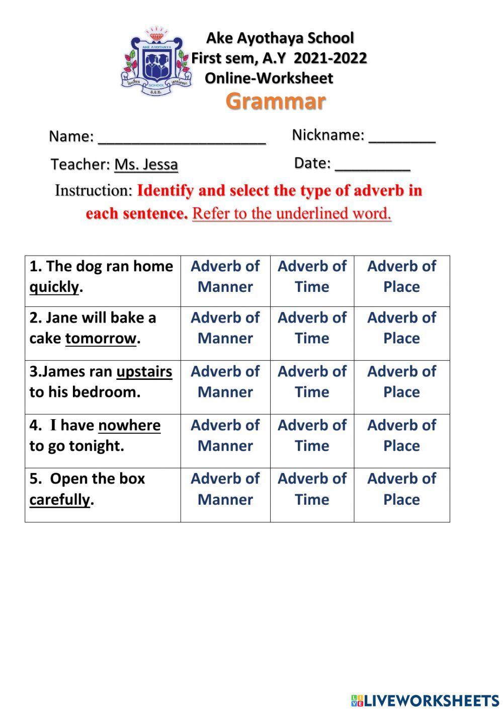 Types of Adverb