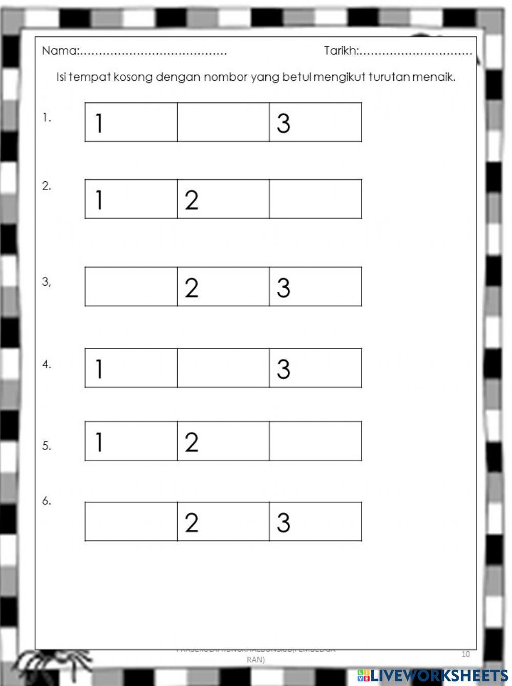 Menulis nombor mengikut turutan 1-3