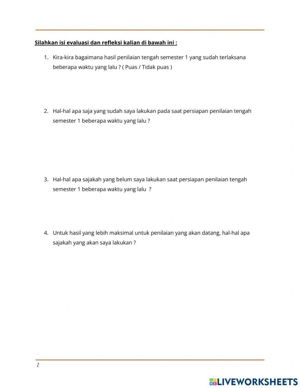 Refleksi dan evaluasi