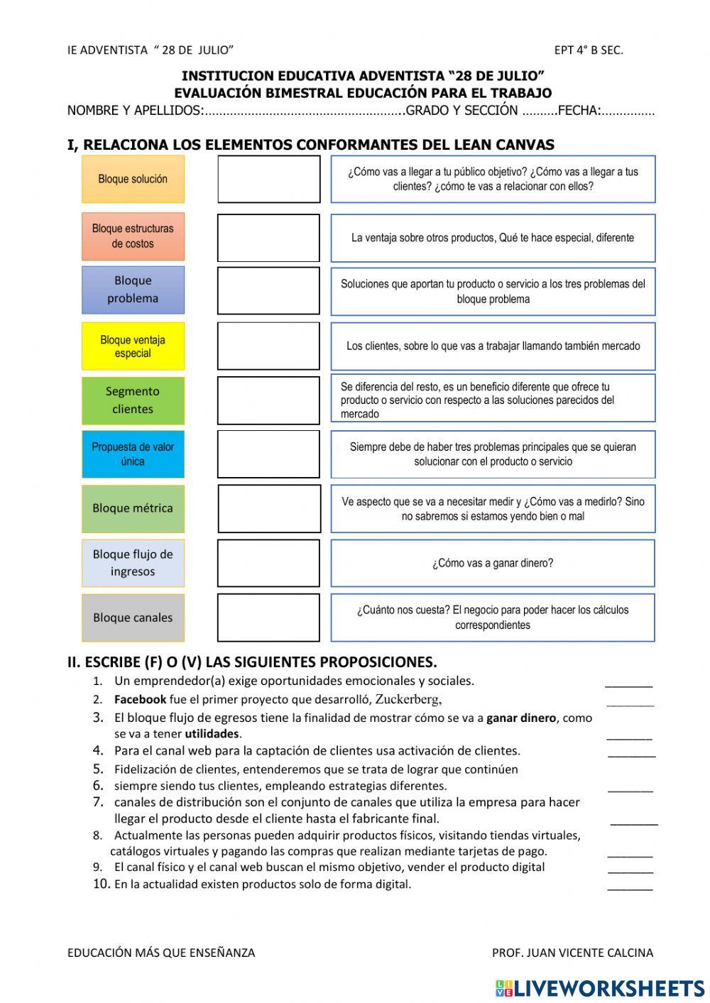 Práctica Calificada lienzo lean Canvas