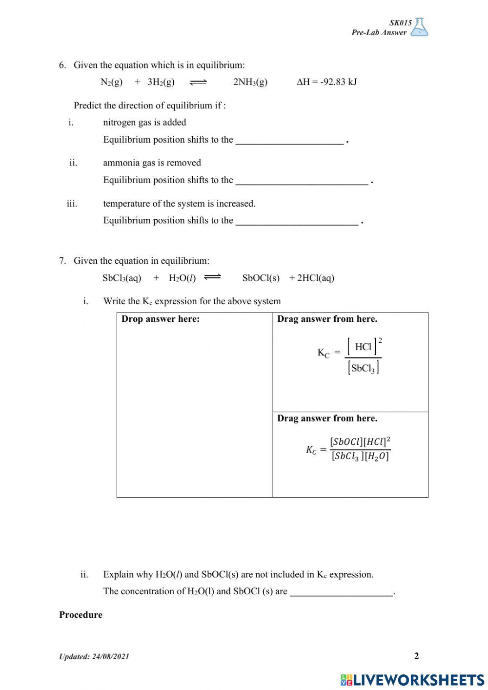Exp: chemical equilibrium