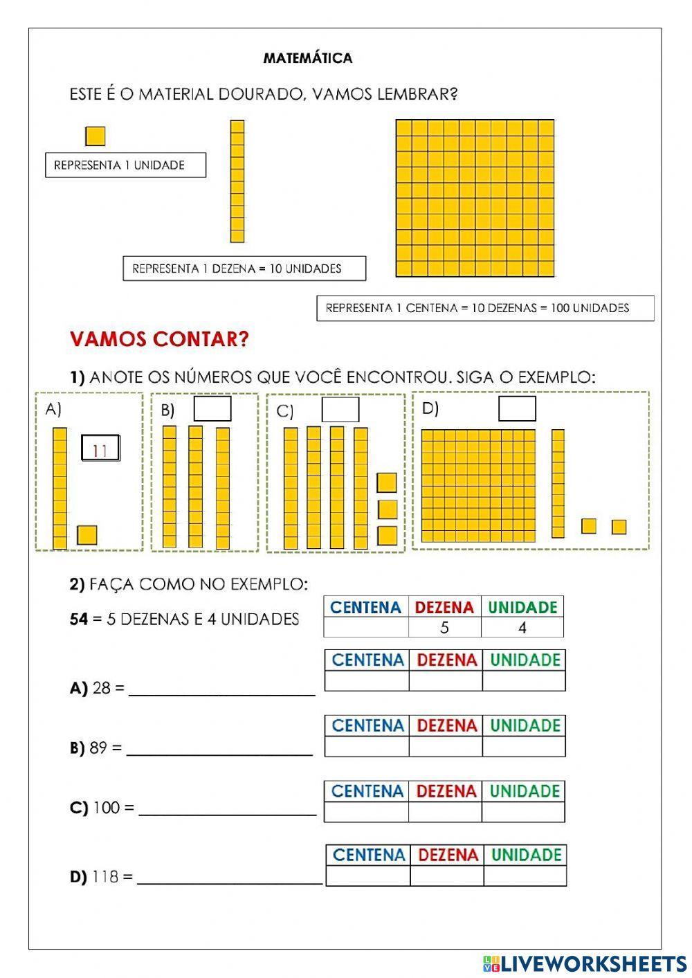 Unidade, dezena e centena