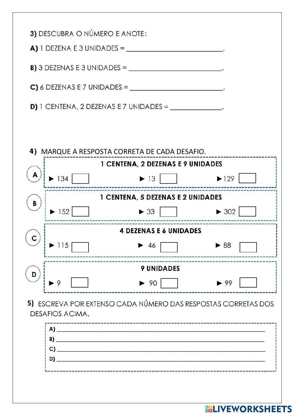 Unidade, dezena e centena