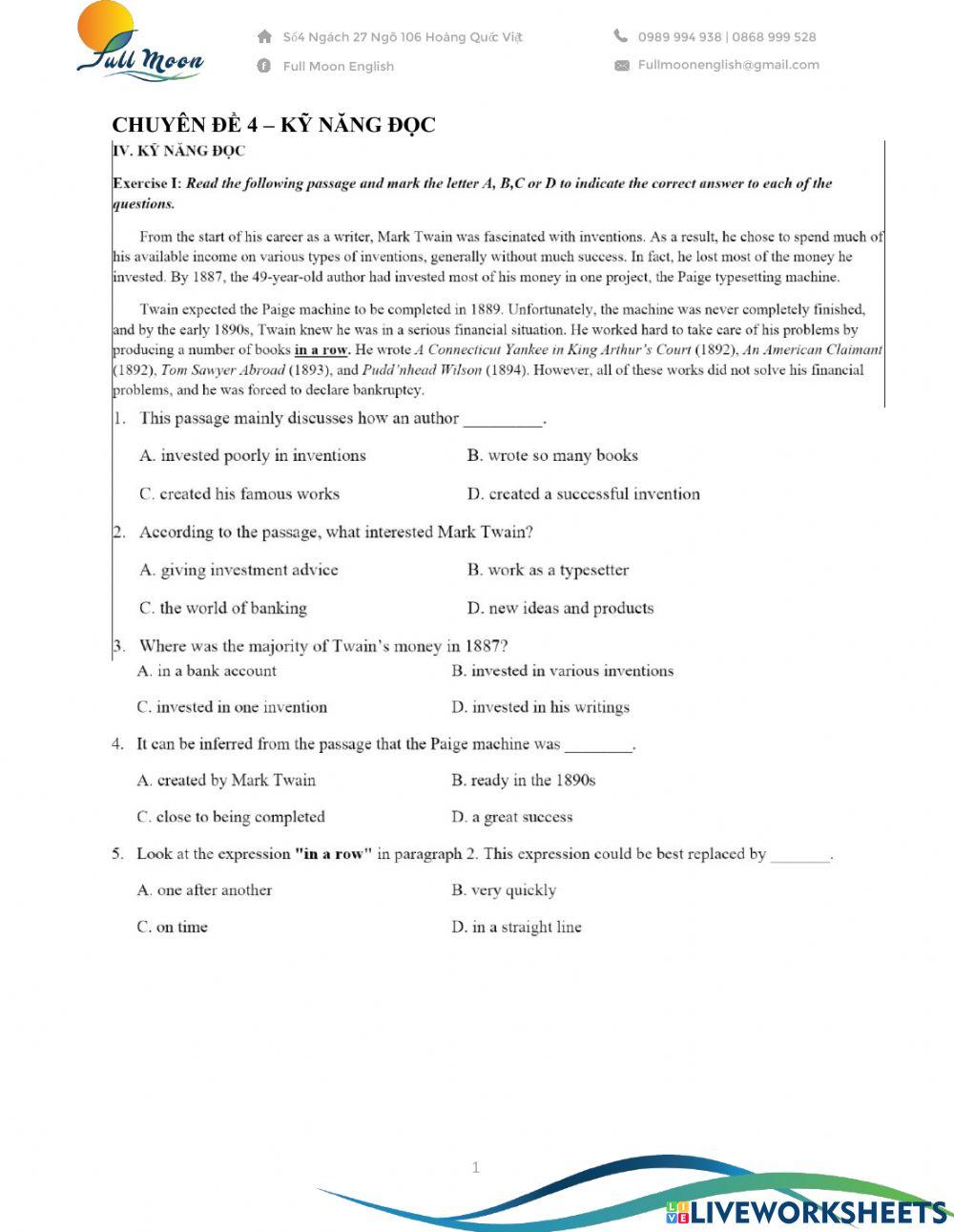 Chuyên đề 4- Kỹ năng đọc hiểu