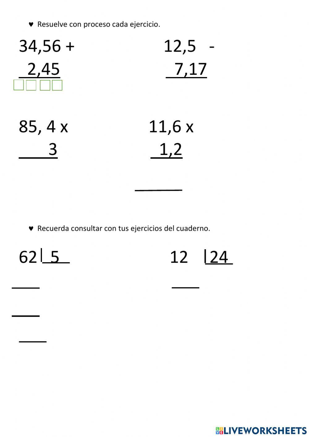 Operaciones con decimales
