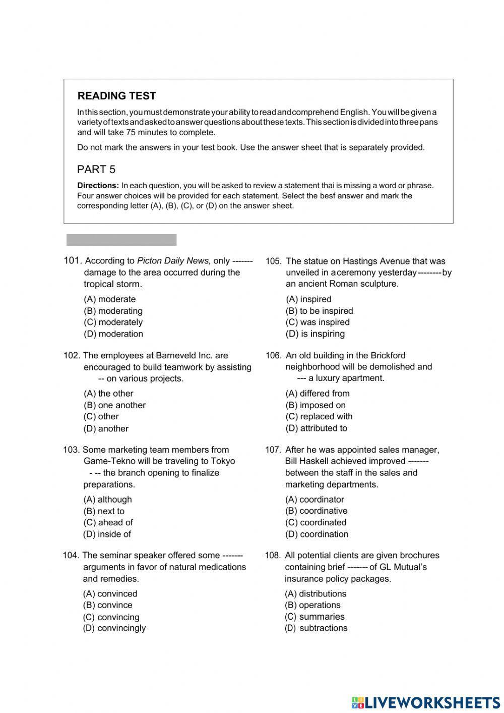 Toeic b practice test 1