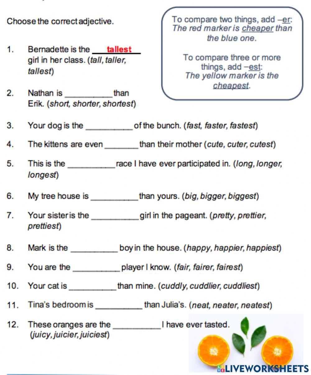 Adjectives with er and est online exercise for Live Worksheets