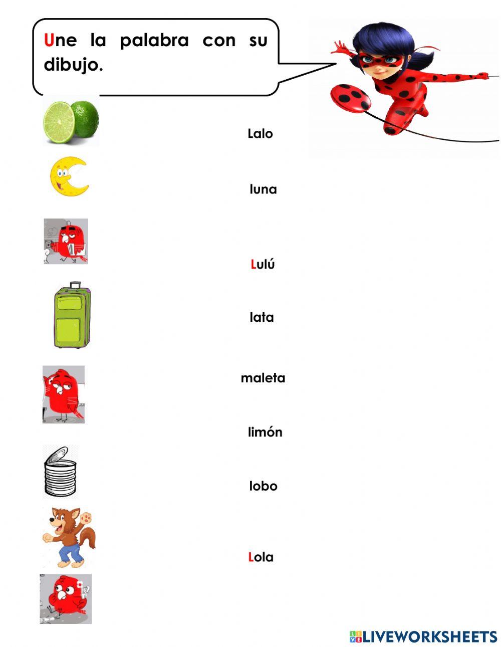 Unir palabras extras con l con su dibujo