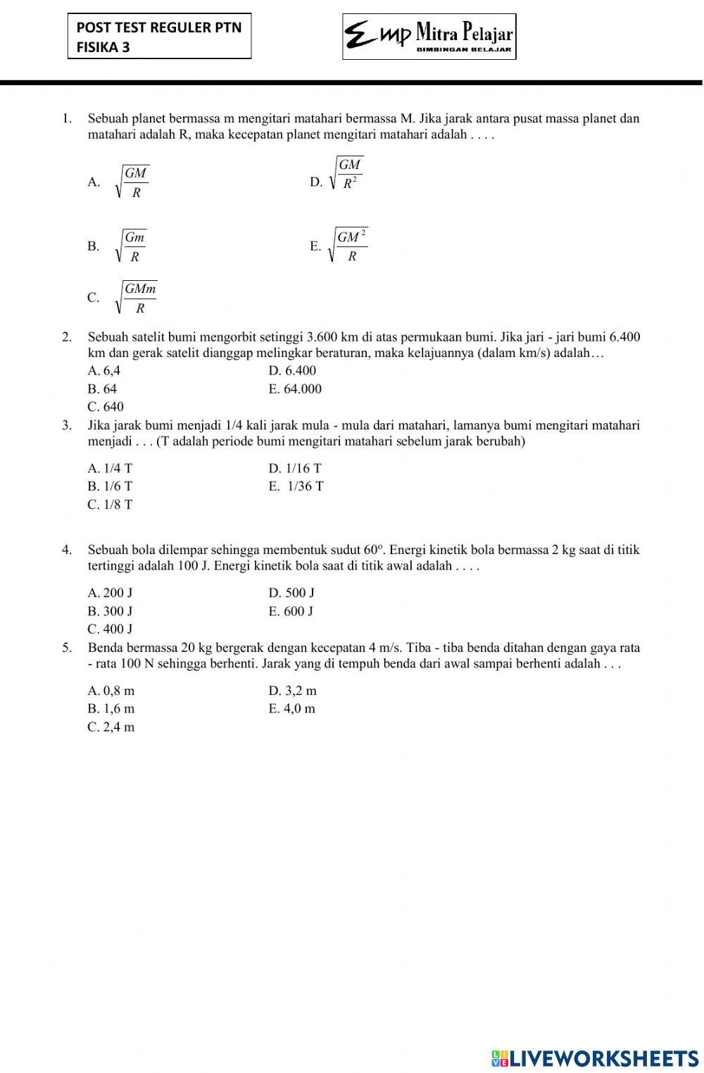 Post test reguler ptn fisika 3