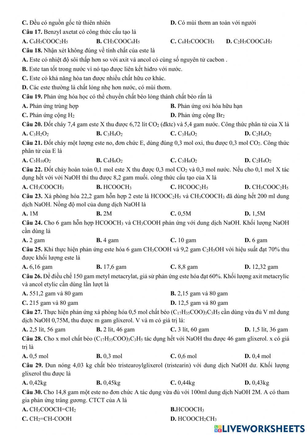 Ôn tập este - chất béo