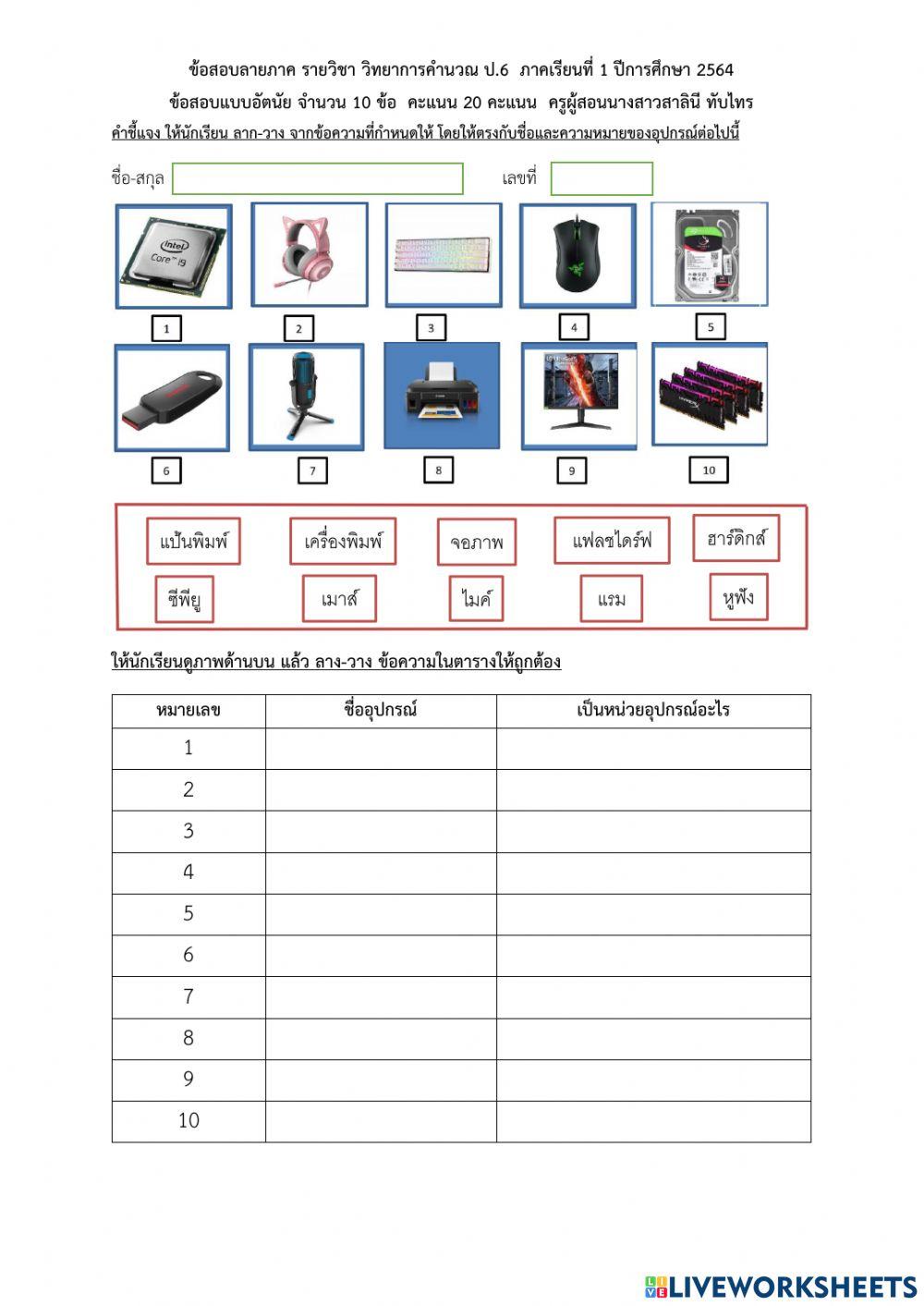 ปลายภาค วิทยาการคำนวณ ป.6