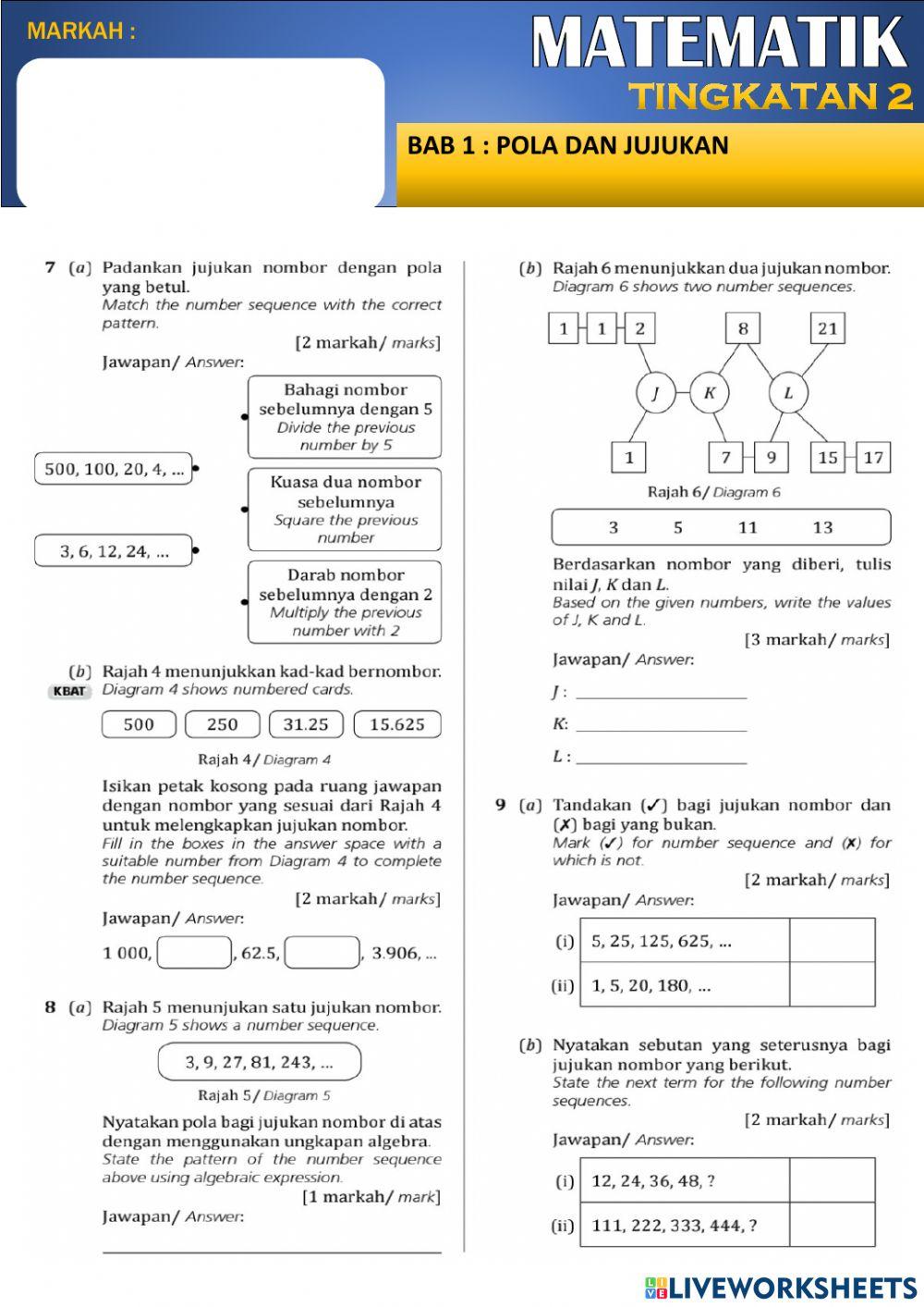 MATEMATIK TINGKATAN 2 BAB 1 POLA DAN JUJUKAN