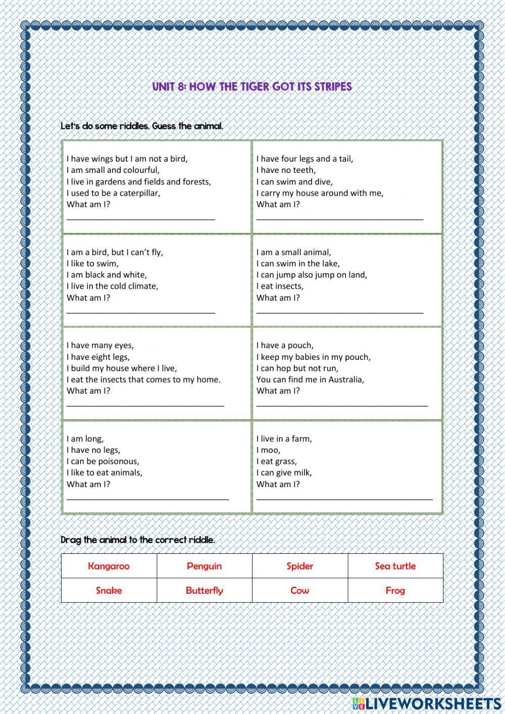 Unit 8: How the tiger got its stripes