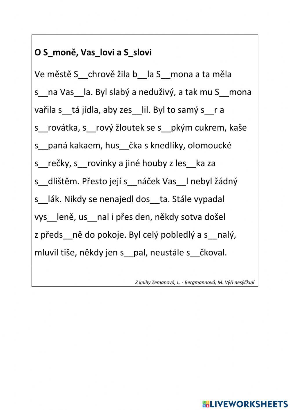 vyjmenovaná slova po s - doplňování