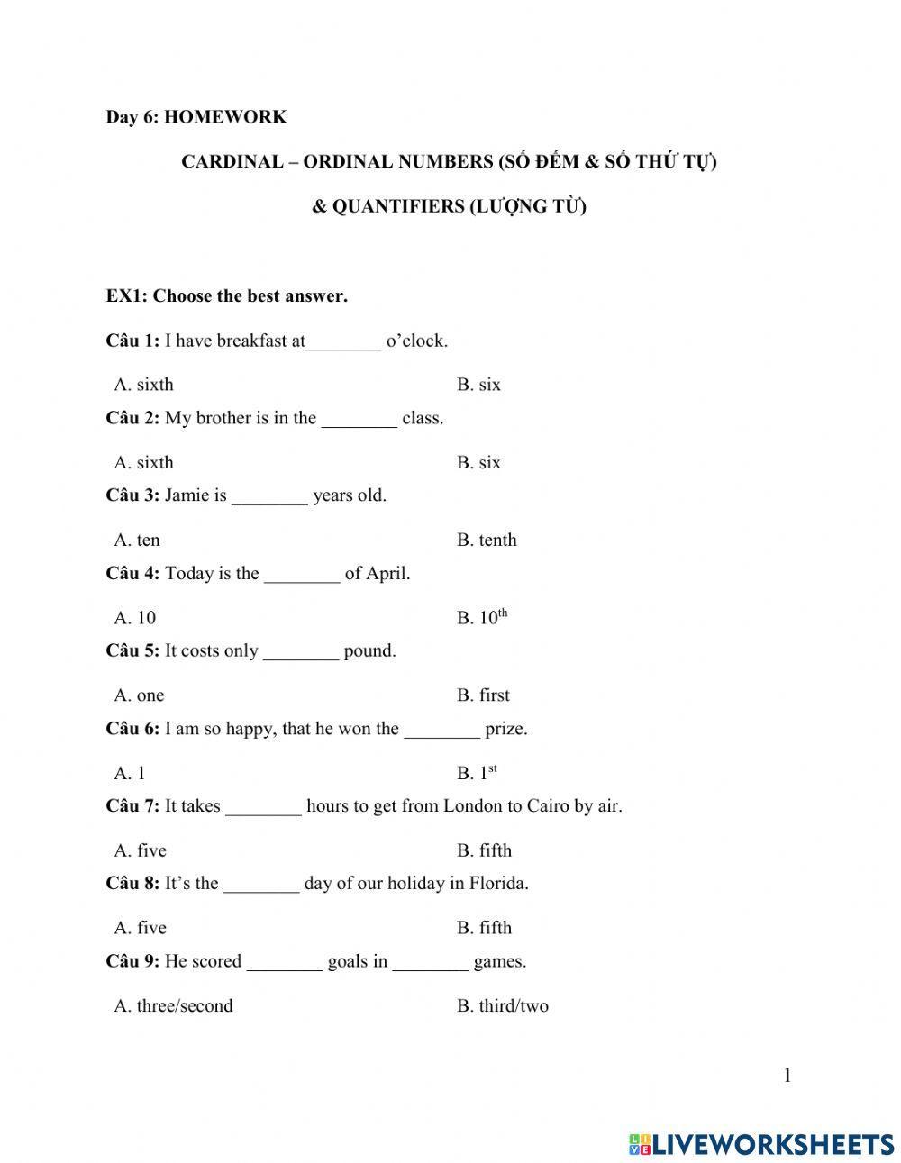 Cardinal - Ordinal Numbers & Quantifiers