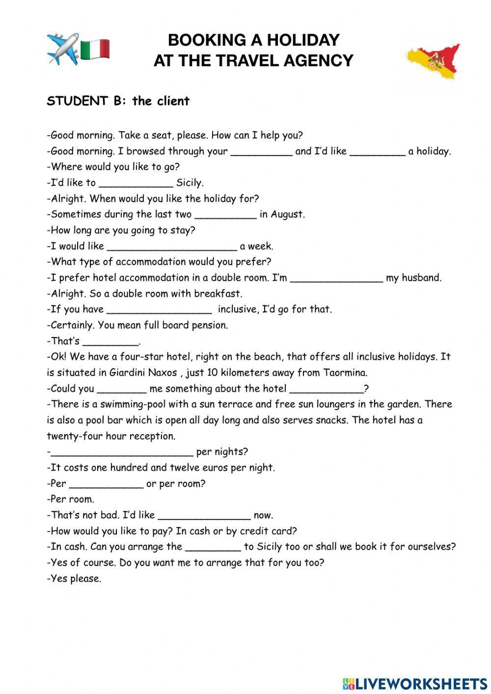 Booking a holiday at the travel agency