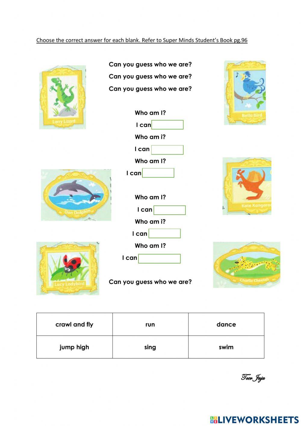 Superminds worksheet pg 96