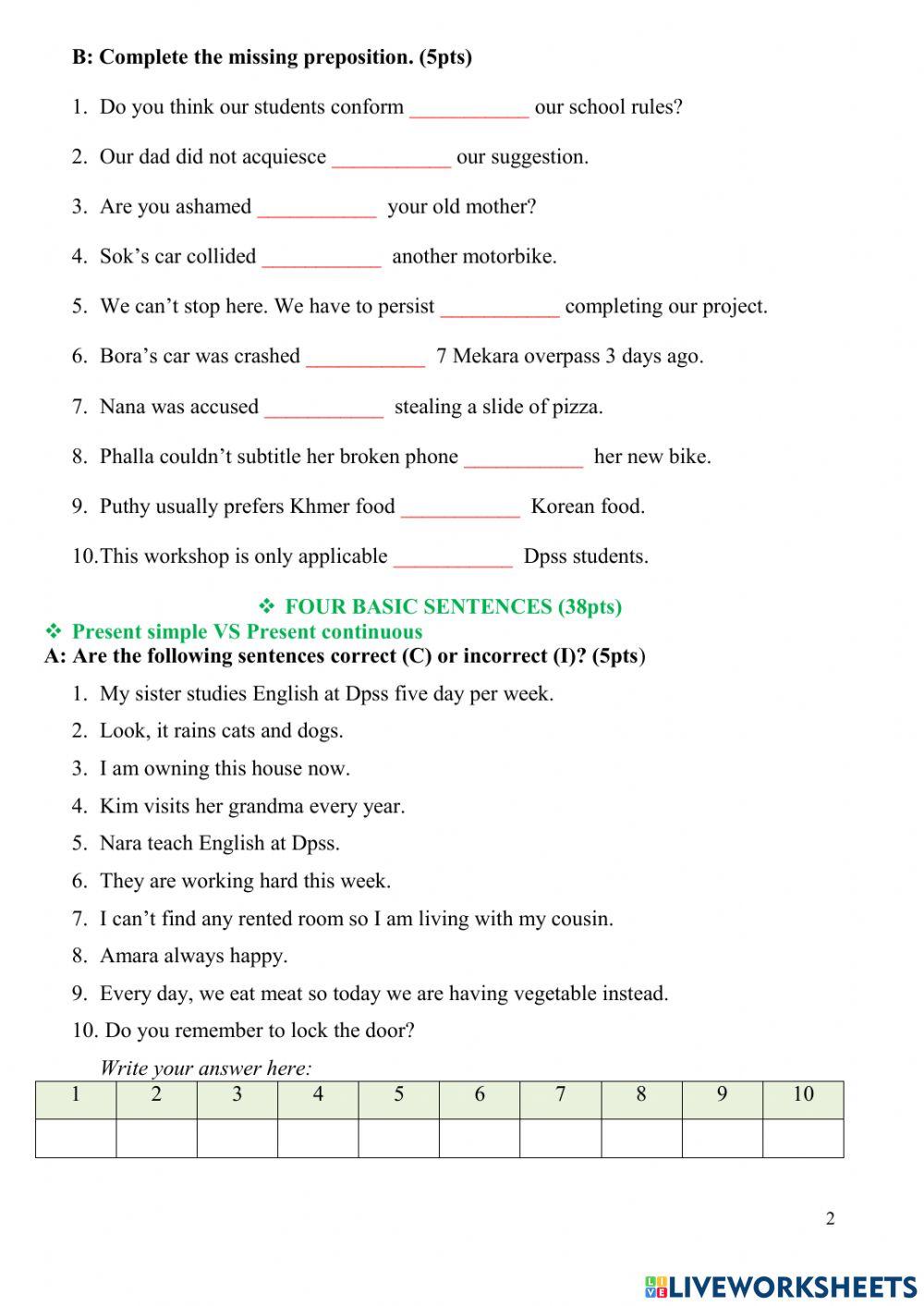 Pre-5 Final Grammar Test
