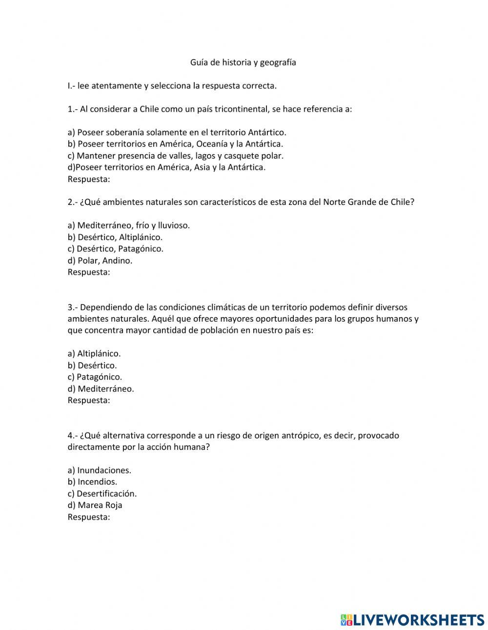 Evaluación geografía 6to