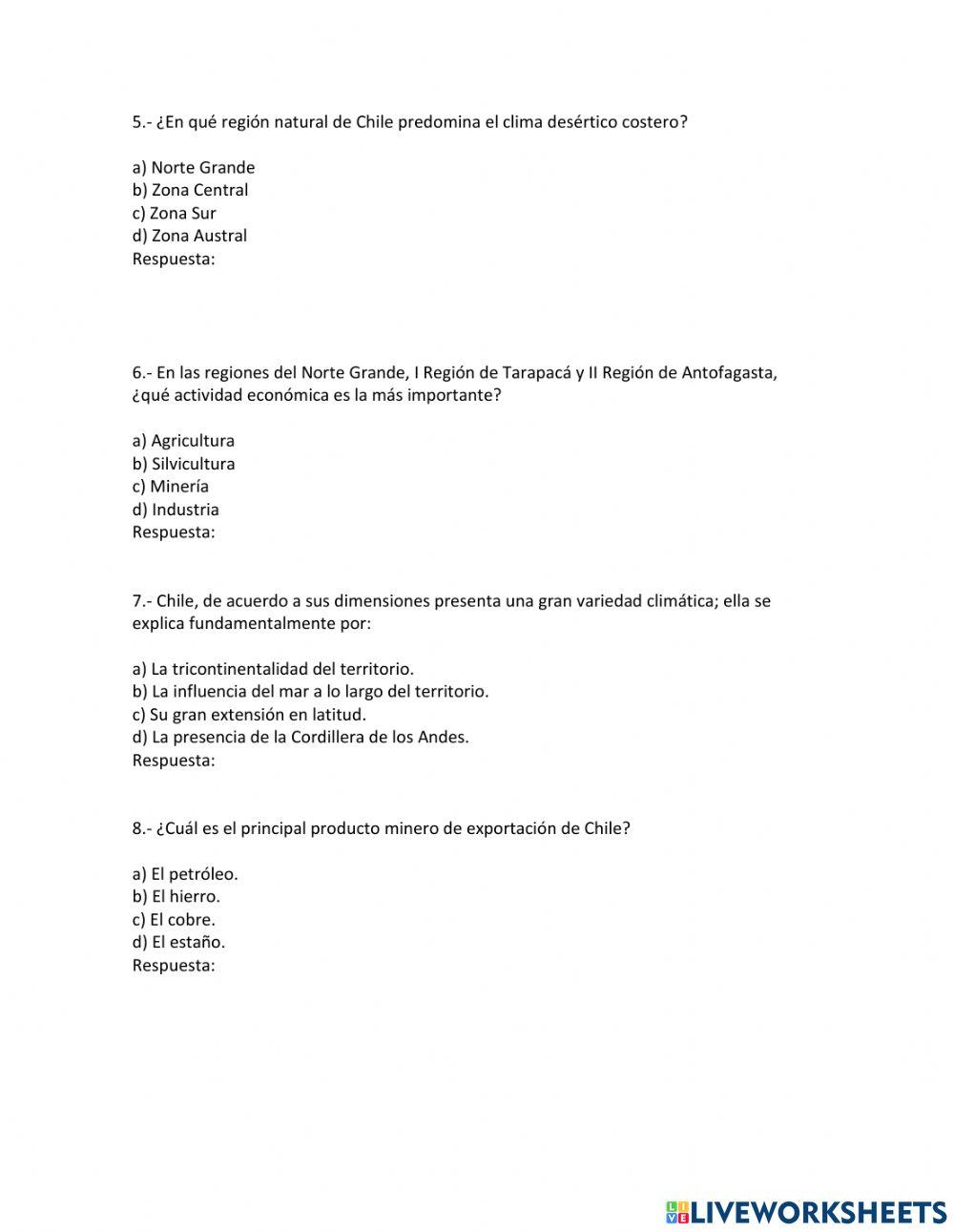 Evaluación geografía 6to