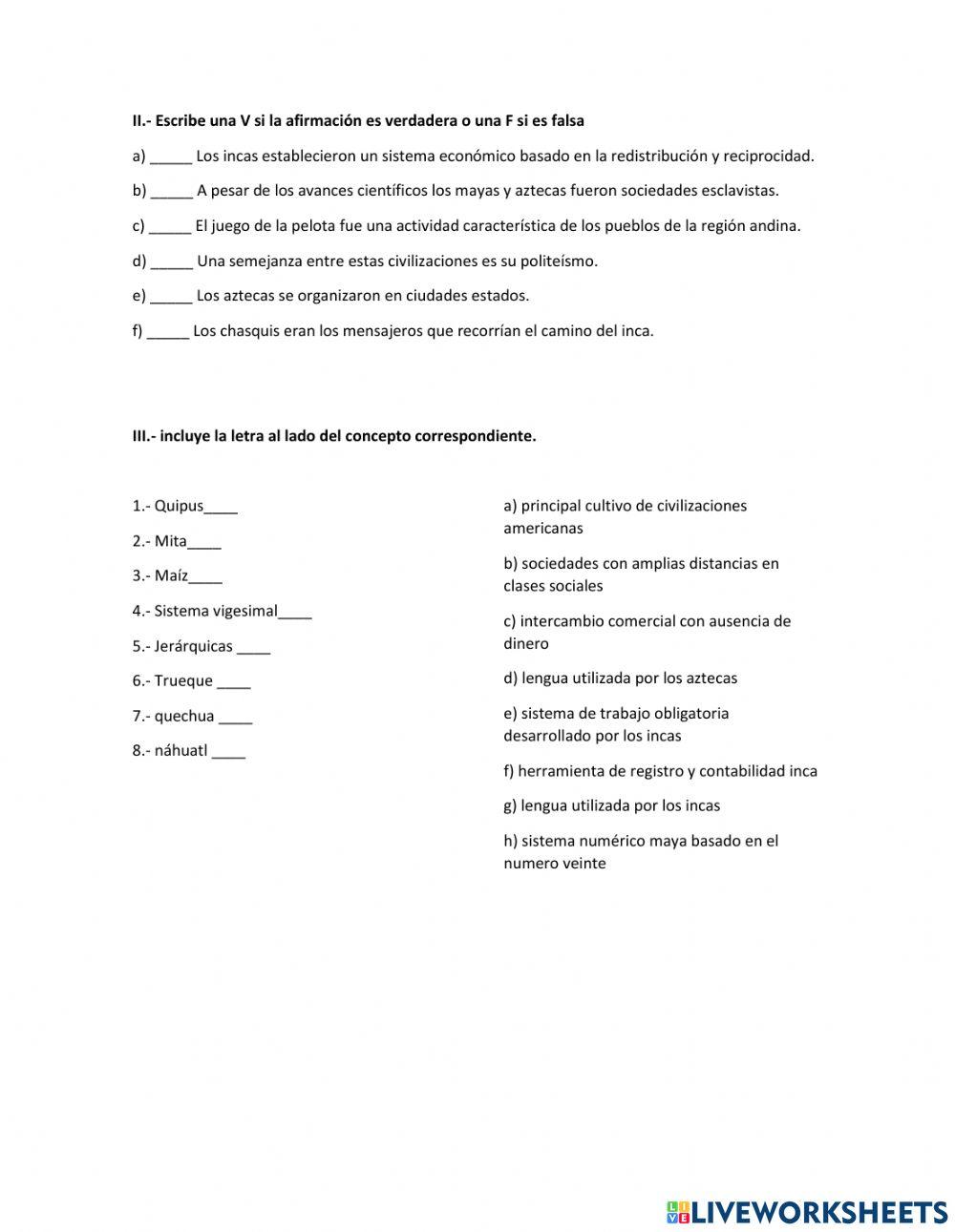 Evaluación civilizaciones americanas