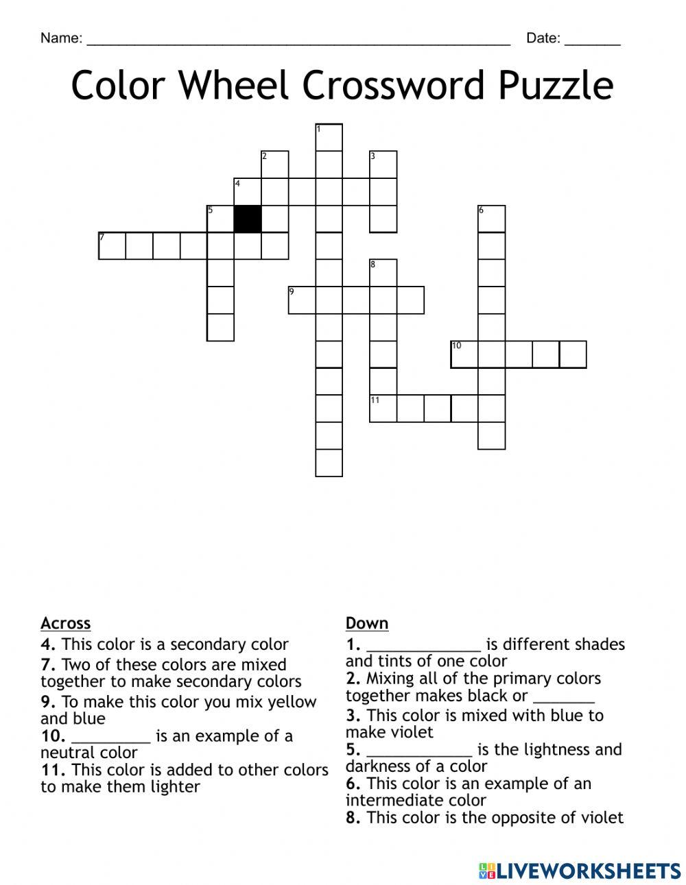 Color wheel crossword part 2 worksheet Live Worksheets