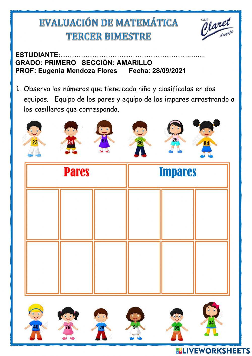Evaluacion de matematica III bimestre