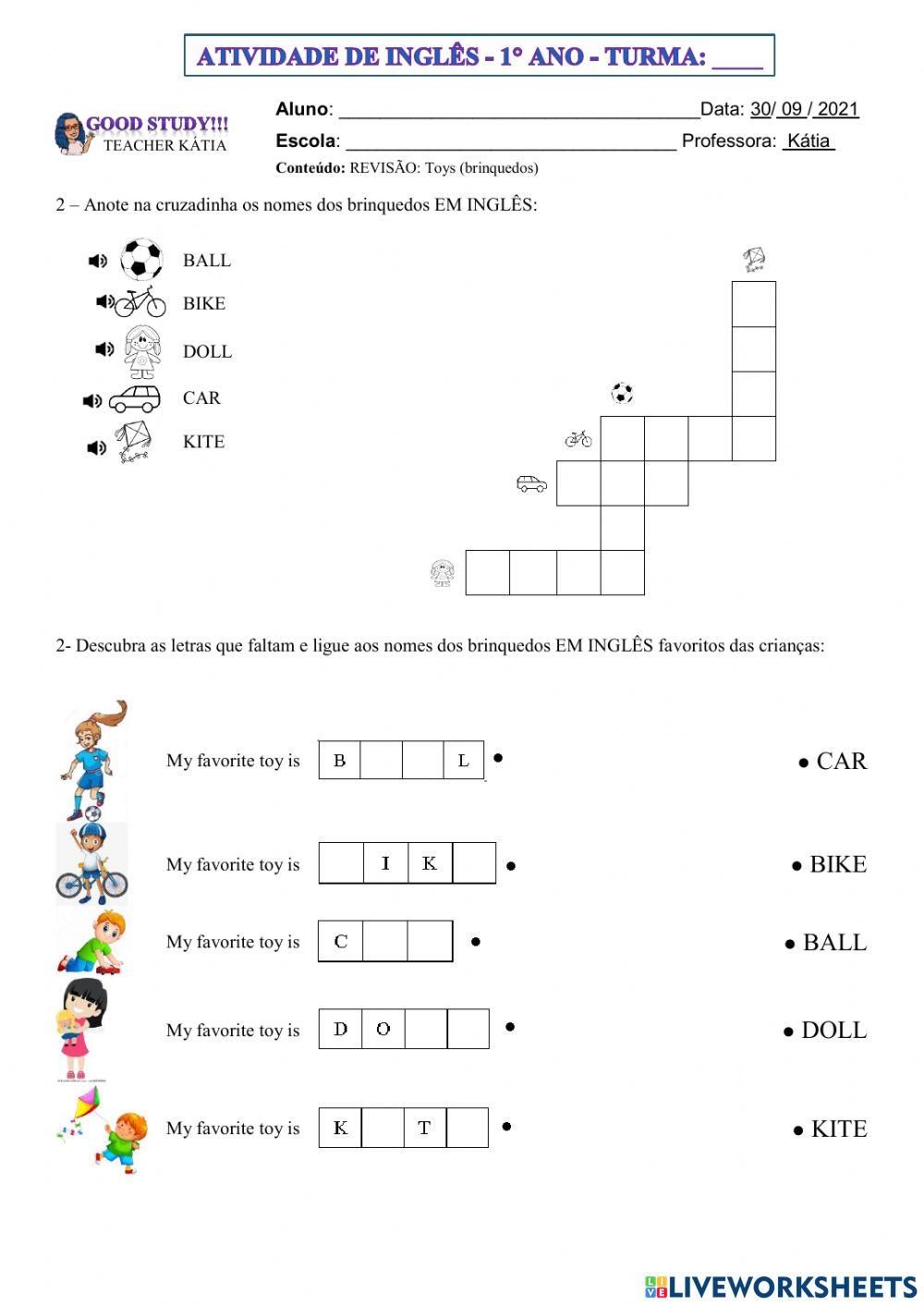 1° ano - INGLÊS - toys -30-09-21