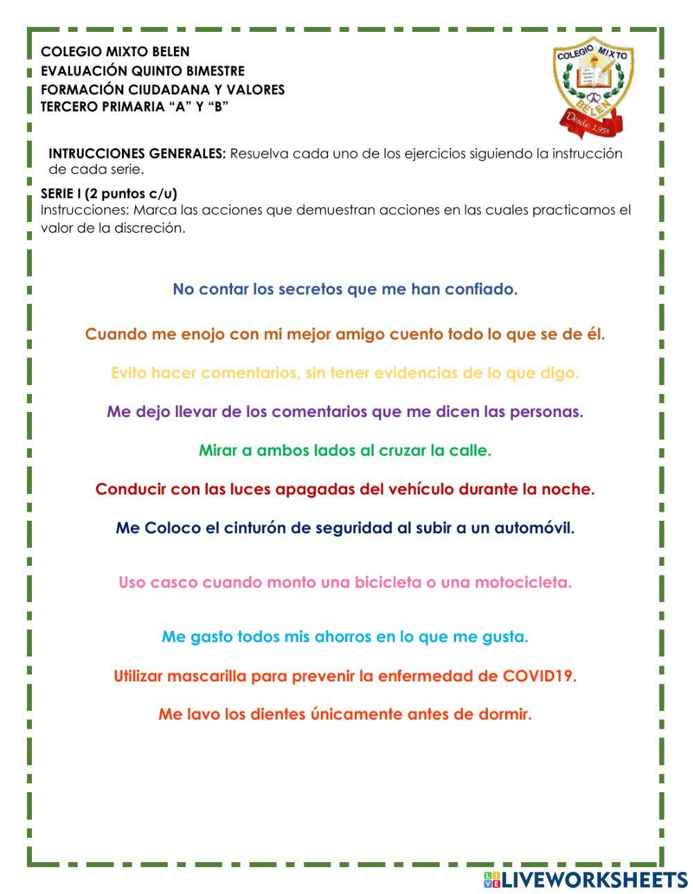 Evaluación 5 - Valores