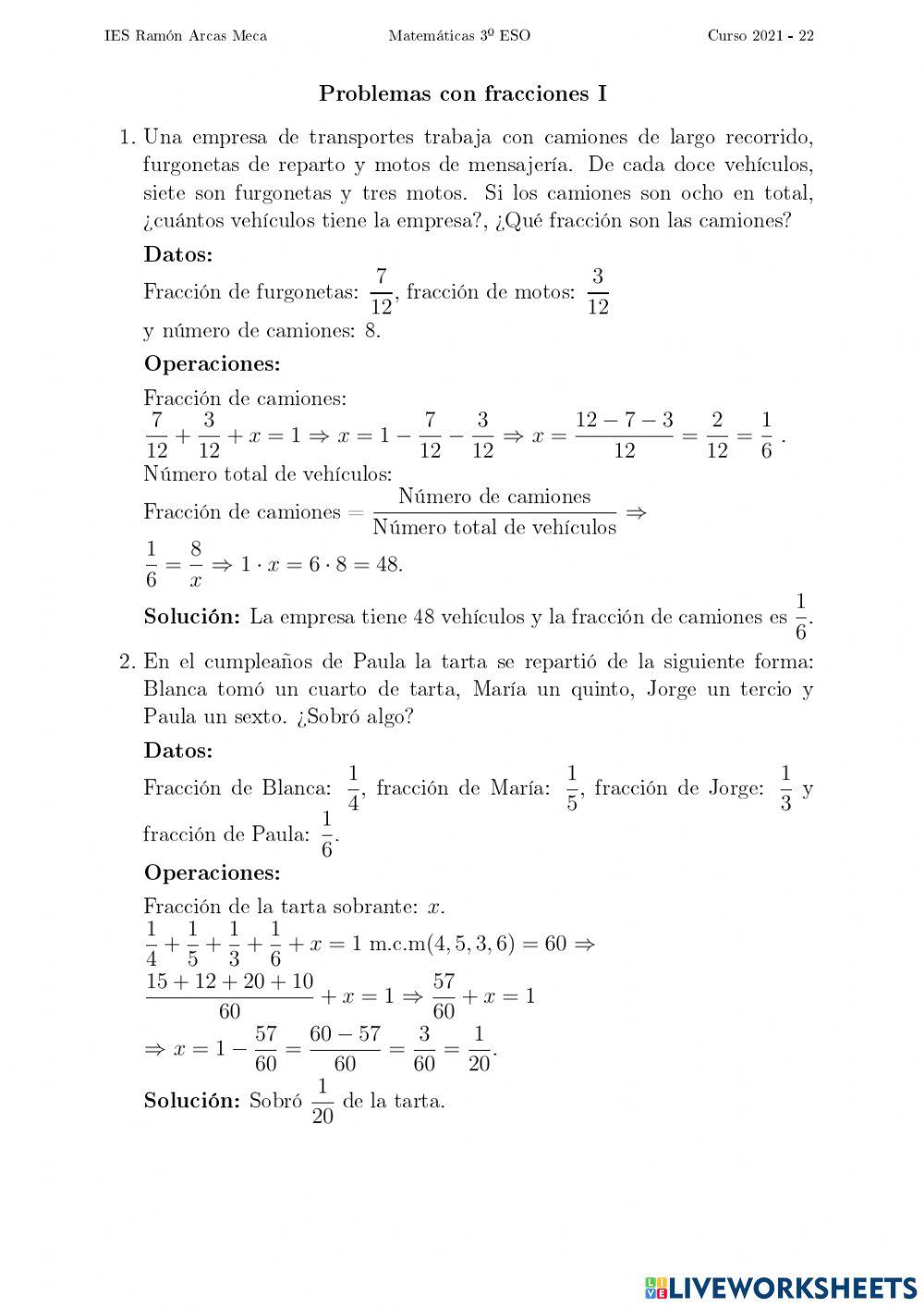 Problemas con fracciones 1