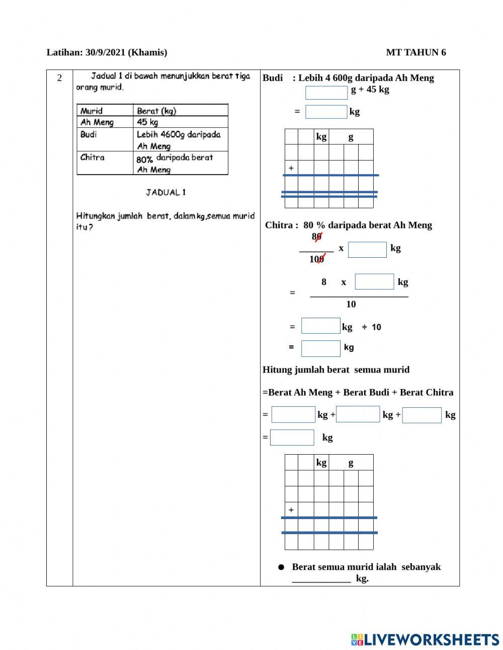 Penyelesaian masalah unit 7 -Darab dan bahagi melibatkan unit ukuran panjang, jisim dan isipadu cecair