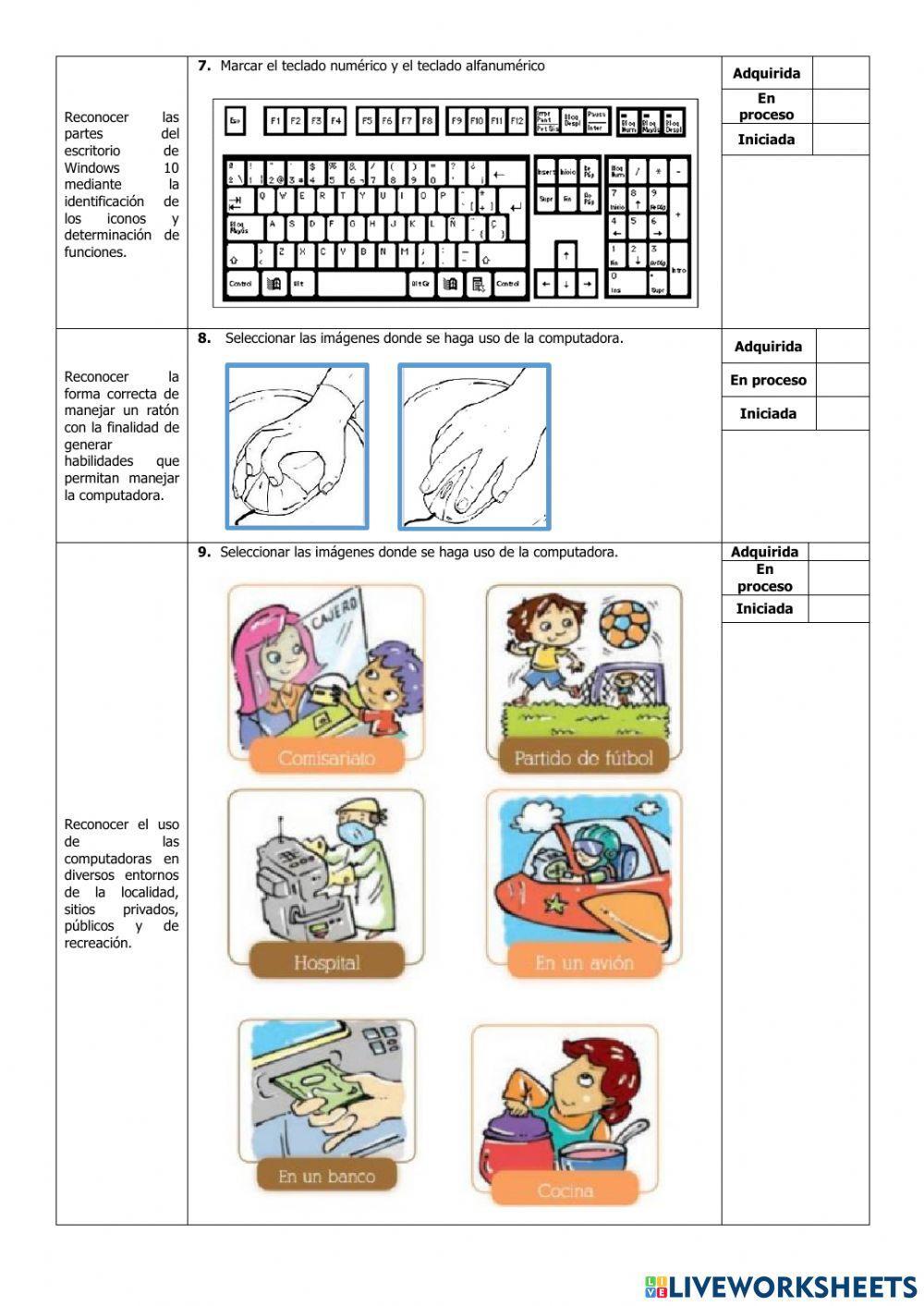 Examen del Primer Quimestre de Computación de Primer Grado